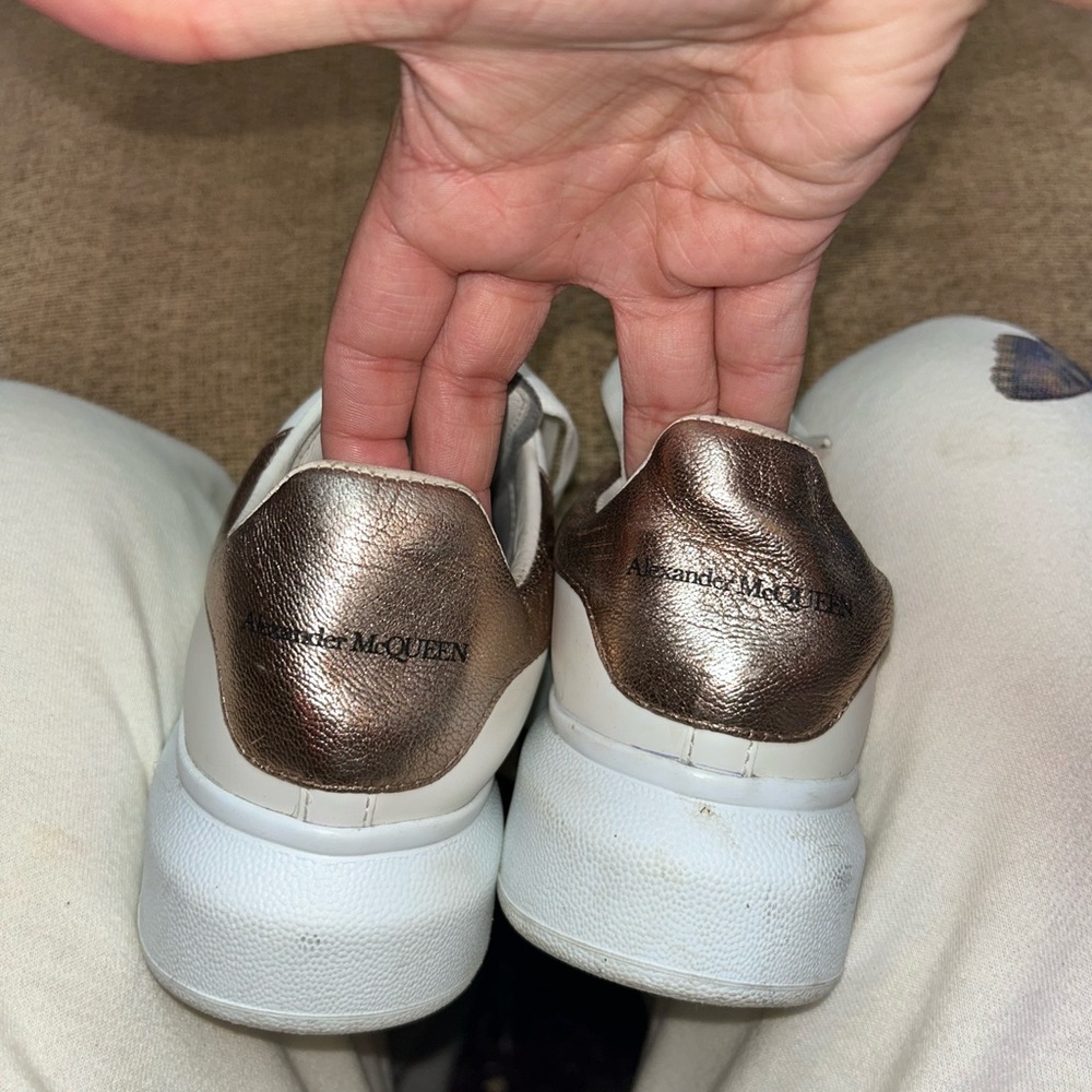 Alexander McQueen Rose Gold and White Sneakers